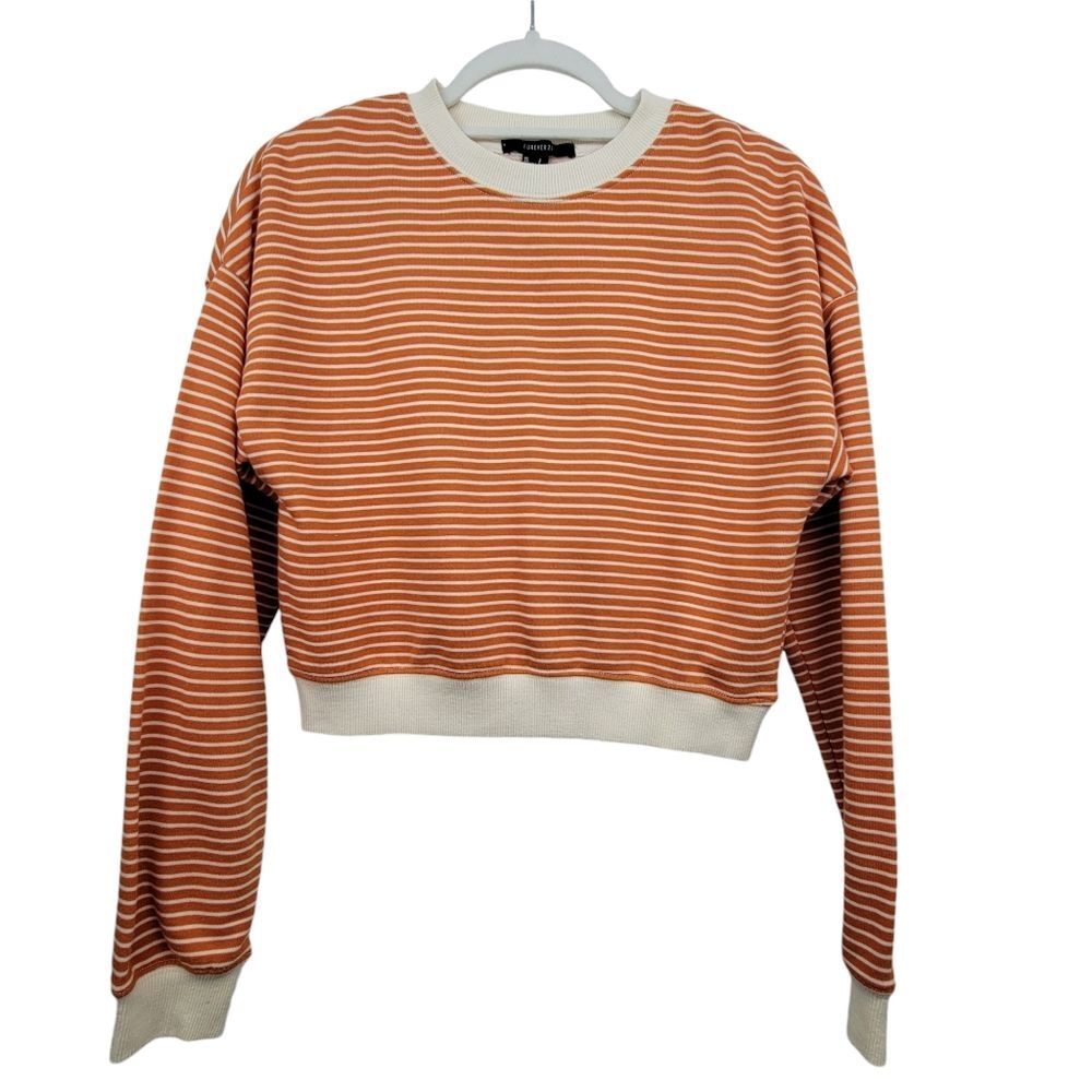 Forever 21 Cream and Orange Striped Crop Top Size Small